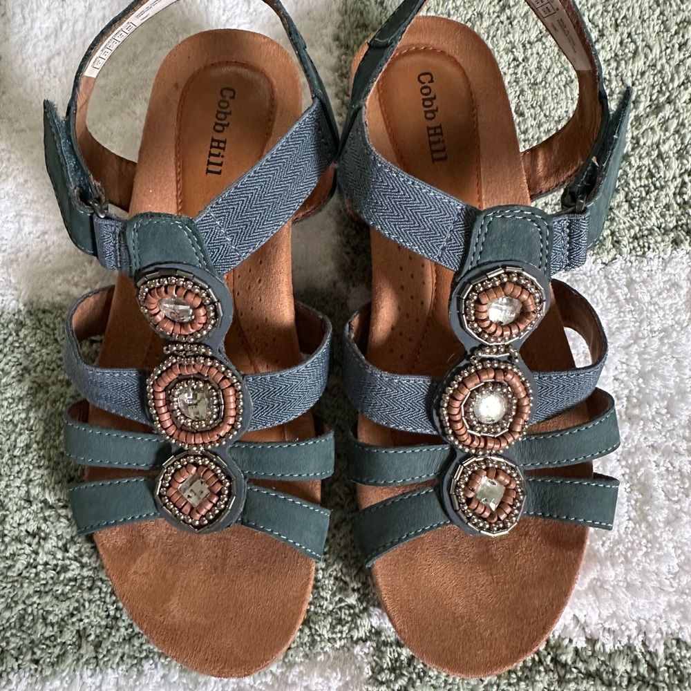 Sandals - Size 7, blue with beaded embellishments